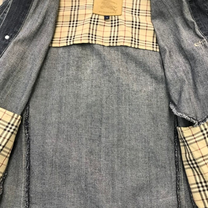 BURBERRY バーバリー デニムジャケット メンズ コットン 裏地チェック柄 Gジャン インディゴ Lサイズ 中古 T1