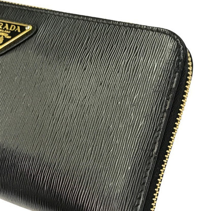 PRADA プラダ VITELLO MOVE TR ヴィッテロムーブ 長財布 メンズ ラウンドファスナー ジップ レザー 三角プレート ブラック 1ML506 中古 T1