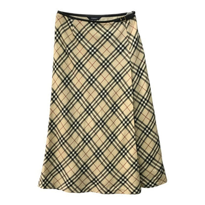 BURBERRY バーバリー ロングスカート レディース ウール ノバチェック ロンドン ベルト ベージュ 40サイズ FX005-045 中古 T1
