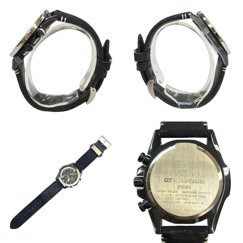 CASIO EDIFICE Scuderia AlphaTauri Limited Edition 腕時計 メンズ クロノグラフ タフソーラー F1 コラボ カーボン ネイビー/シルバー EQB-1000AT-1AJR 中古 T1