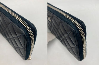 CHANEL シャネル マトラッセ ラウンドファスナー長財布 ダークネイビー シルバー金具 中古 D4