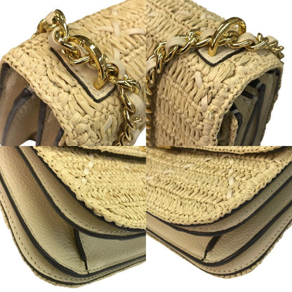 TORY BURCH トリーバーチ キラ ショルダーバッグ レディース ラフィア調 ダブルチェーン カゴバッグ ベージュ 中古 T1