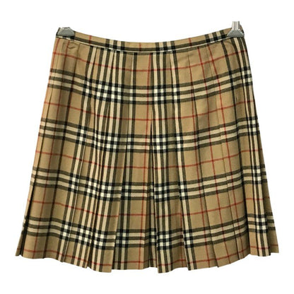 BURBERRY BLUELABEL バーバリー ブルーレーベル ラップスカート レディース ウール ミニ丈 ノバチェック プリーツ 巻きスカート ベージュ 38サイズ FXF21-851 中古 T1