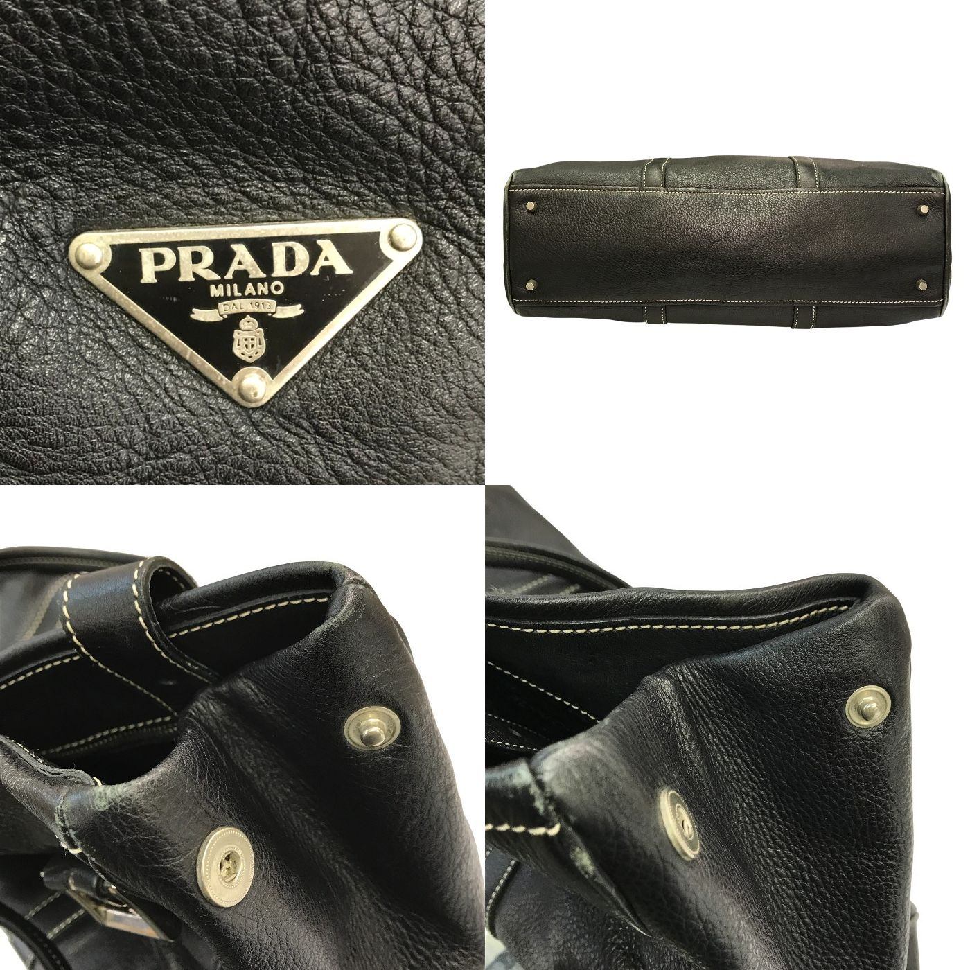 PRADA プラダ トートバッグ レディース レザー ショルダー ハンドバッグ ベルトデザイン A4収納 通勤 ブラック 中古 T1