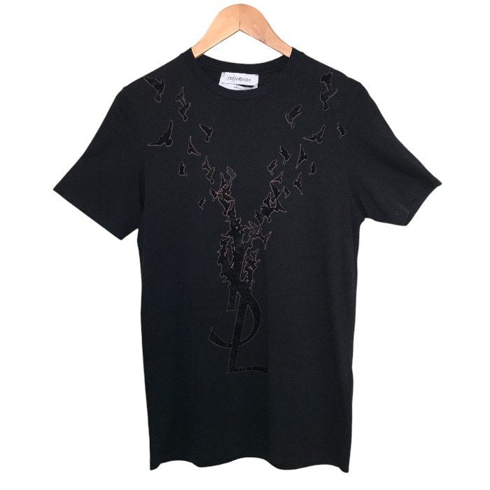 YVES SAINT LAURENT イヴサンローラン トップス メンズ コットン YSL ロゴ ベロア ブラック XS 288894 Y1LVE Tシャツ ブランド 半袖 夏 中古 W1