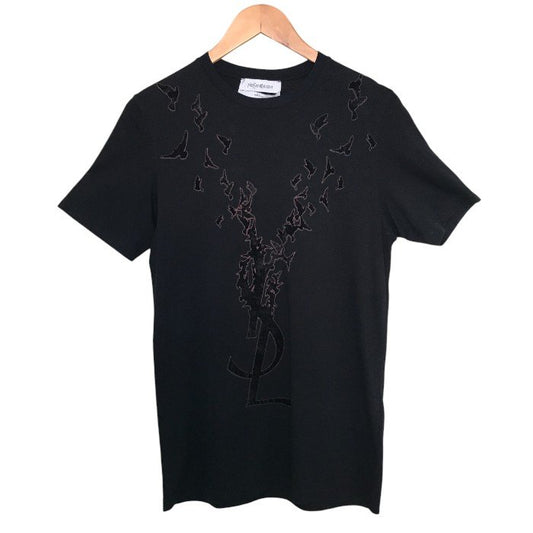 YVES SAINT LAURENT イヴサンローラン トップス メンズ コットン YSL ロゴ ベロア ブラック XS 288894 Y1LVE Tシャツ ブランド 半袖 夏 中古 W1