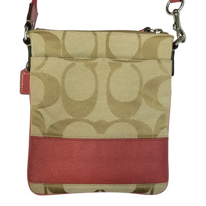COACH コーチ シグネチャー スウィングバッグ レディース キャンバス 斜め掛け ショルダー ベージュ/ピンク 中古 T1