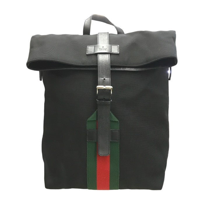 GUCCI グッチ シェリーライン バックパック ユニセックス キャンバス/レザー A4収納可 リュック ブラック 337075 中古 T1