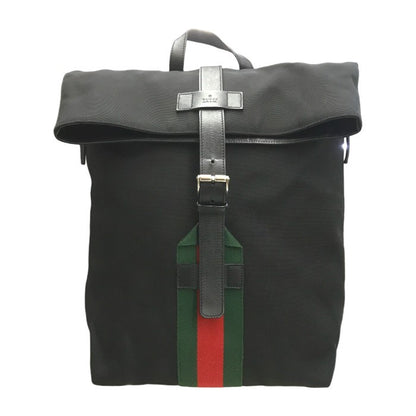 GUCCI グッチ シェリーライン バックパック ユニセックス キャンバス/レザー A4収納可 リュック ブラック 337075 中古 T1