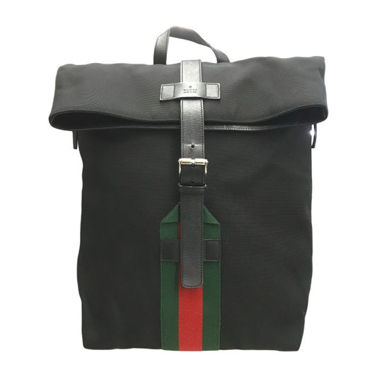 GUCCI グッチ シェリーライン バックパック ユニセックス キャンバス/レザー A4収納可 リュック ブラック 337075 中古 T1