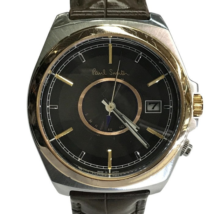 Paul Smith ポールスミス 腕時計 メンズ アナログ ソーラー 電波 デイト レザーベルト SS シルバー/ブラック H416-S084652 中古 T1