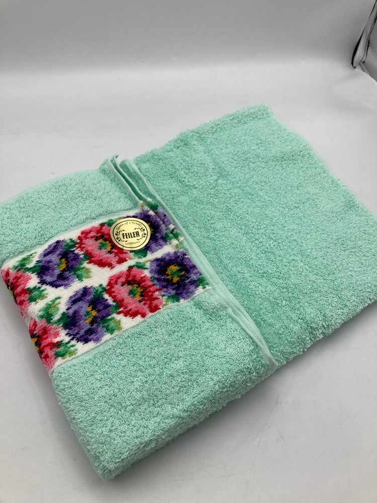 FEILER フェイラー 花柄 フェイスタオル ミントグリーン 中古 D4