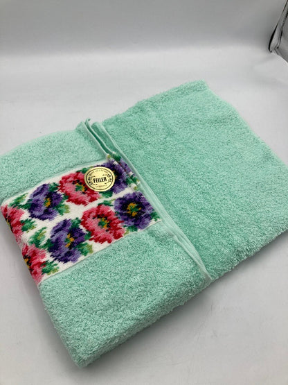 FEILER フェイラー 花柄 フェイスタオル ミントグリーン 中古 D4