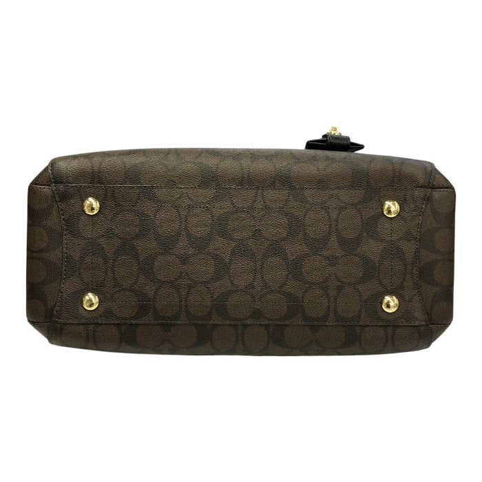 COACH コーチ シグネチャー ミニ マーゴット キャリーオール ハンドバッグ レディース 2way ショルダー 斜め掛け ブラウン/ブラック F34605 中古 T1