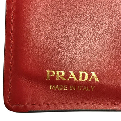 PRADA プラダ 財布 レディース 2つ折り レザー コンパクト 小銭入れあり ゴールド金具 ブラック/レッド 中古 T1