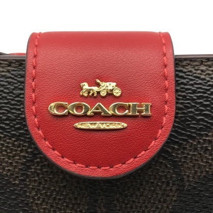 COACH コーチ シグネチャー 財布 レディース 2つ折り PVC コーテッドキャンバス パスケース ブラウン/レッド CW786 中古 T1
