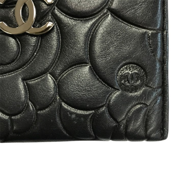 CHANEL シャネル カメリア カードケース レディース レザー エンボス ココマーク シルバー金具 ブラック 中古 T1