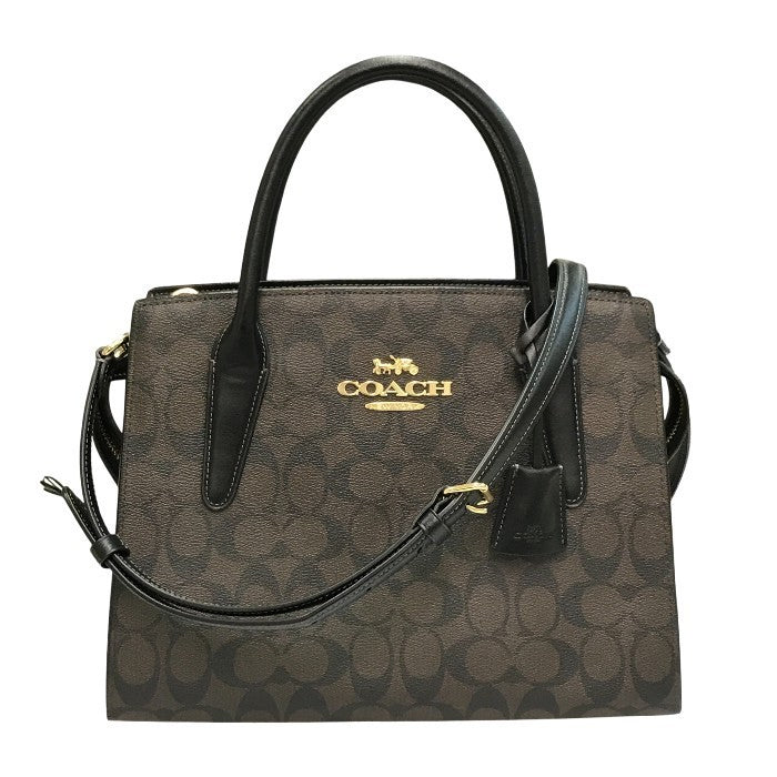 COACH コーチ ラージ アンドレア キャリーオール シグネチャー キャンバス ハンドバッグ レディース 2way ショルダー 斜め掛け PVC ブラウン CP088 中古 T1