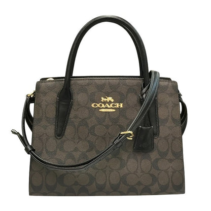 COACH コーチ ラージ アンドレア キャリーオール シグネチャー キャンバス ハンドバッグ レディース 2way ショルダー 斜め掛け PVC ブラウン CP088 中古 T1