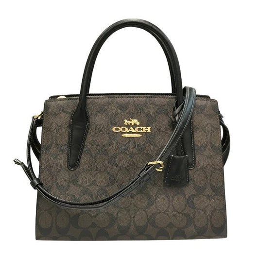 COACH コーチ ラージ アンドレア キャリーオール シグネチャー キャンバス ハンドバッグ レディース 2way ショルダー 斜め掛け PVC ブラウン CP088 中古 T1