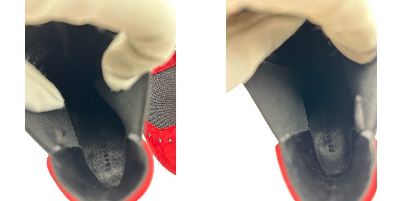 ZARA WOMAN ザラ ウーマン スタッズ スエード ショート ブーツ レッド 36 (約23.5cm) サイドゴア 靴 シューズ 秋 冬 レディース 中古 W４