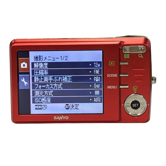 SANYO サンヨー デジタルカメラ レッド 手ぶれ補正 コンパクト スリム DSC-X1260-R 中古 T1