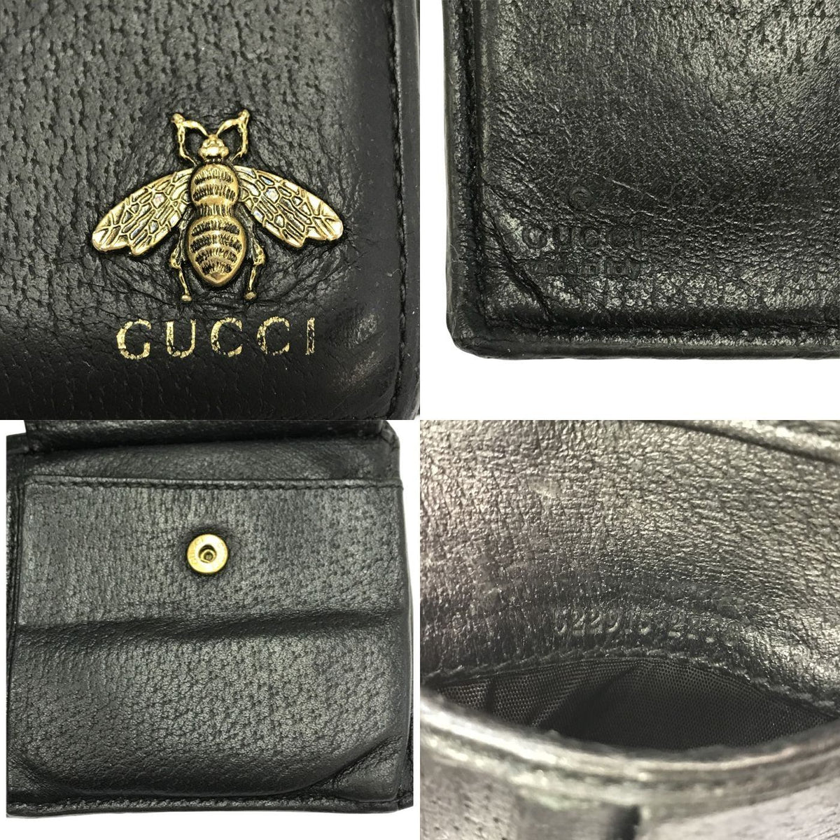 GUCCI グッチ アニマリエ 財布 ユニセックス 2つ折り レザー メタルビー 蜂 ハチ ブラック 522915 中古 T1