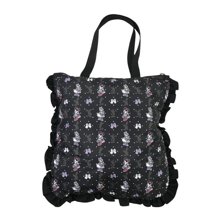 LESPORTSAC レスポートサック ディズニー トートバッグ レディース コラボ ミニ―マウス デイジー リボン フリル ブラック 中古 T1