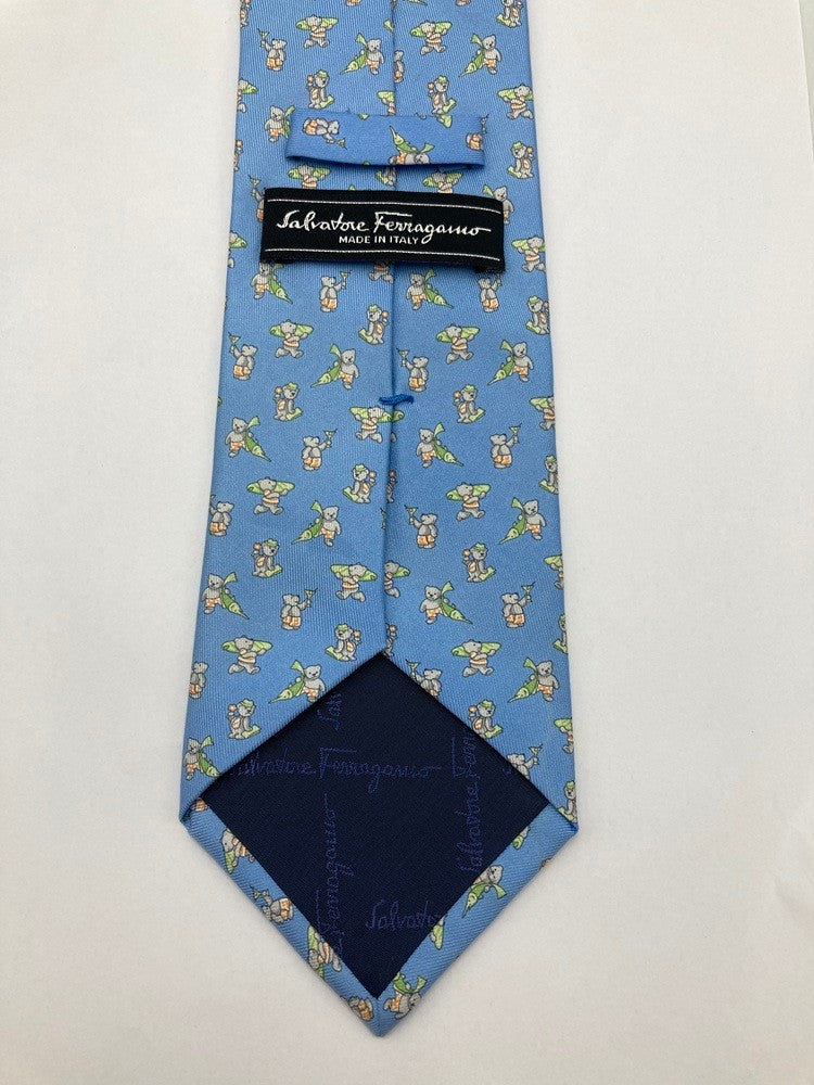 Salvatore Ferragamo サルヴァトーレフェラガモ アニマル くま柄 ネクタイ シルク100％ 中古 D4