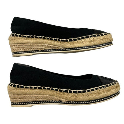 TORY BURCH トリーバーチ パンプス レディース エスパドリーユ ウェッジソール ブラック 5サイズ (約22cm) 靴 シューズ 夏 かわいい ブランド 中古 W４