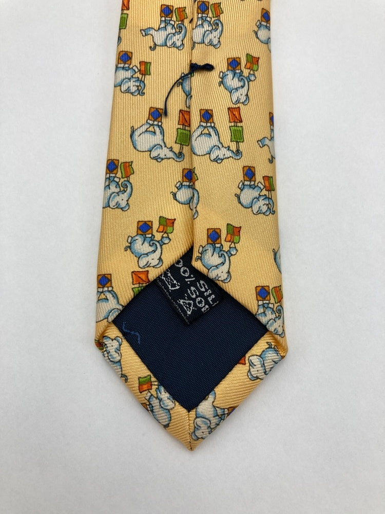 Salvatore Ferragamo サルヴァトーレ フェラガモ アニマル ゾウ柄 ネクタイ シルク100％ 中古 D4