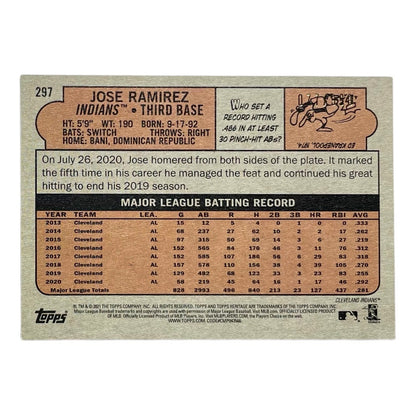 TOPPS MLBカード HERITAGE JOSE RAMIREZ INDIANS /999 #297 中古 IT2