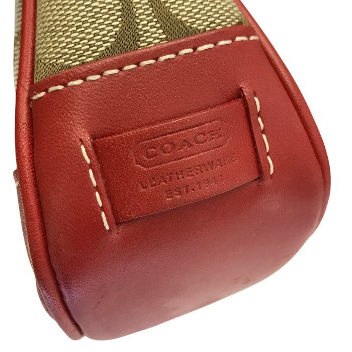 COACH コーチ アクセサリーポーチ レディース キャンバス/レザー ハンドバッグ ミニ カーキ/レッド 6094 中古 T1