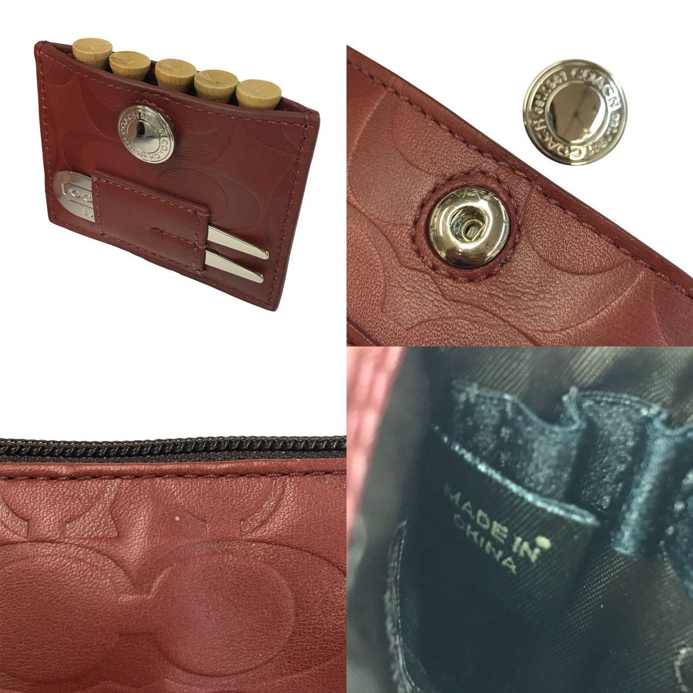 COACH コーチ ゴルフボール/ティーケース セット レザー エンボス ポーチ マーカー フォーク 中古 T1