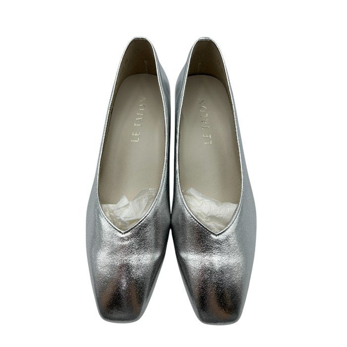 LETALON ルタロン スクエアVカット 4cm パンプス 24.5cm シルバー 靴 シューズ レディース ヒール 中古 W４