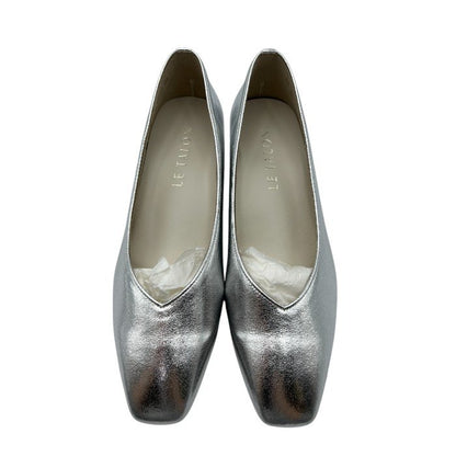 LETALON ルタロン スクエアVカット 4cm パンプス 24.5cm シルバー 靴 シューズ レディース ヒール 中古 W４