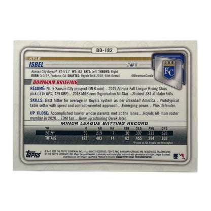 TOPPS MLBカード BOWMAN CHROME KYLE ISBEL KANSAS CITY ROYALS /99 #BD-182 中古 IT2