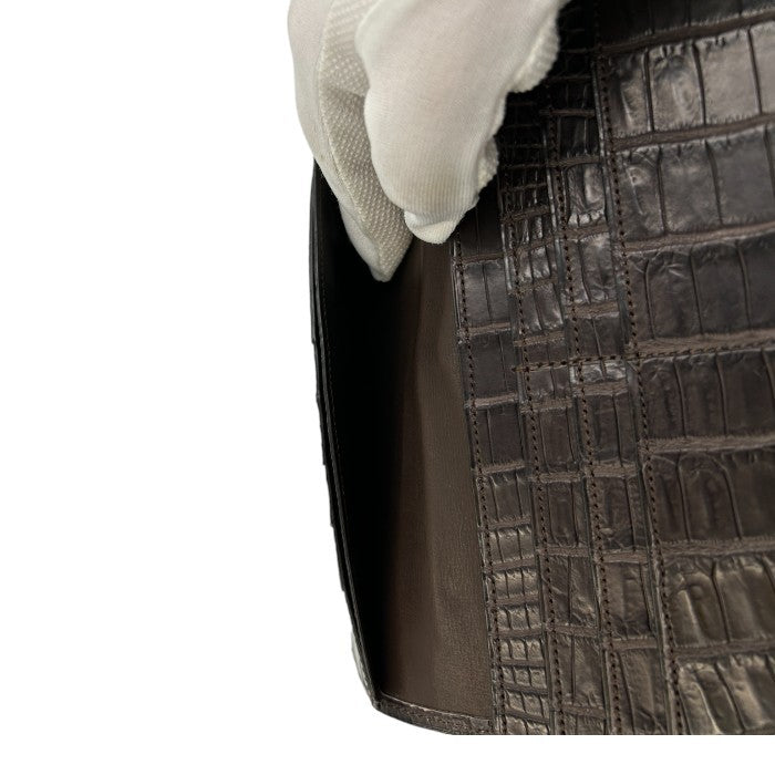 UNITED ARROWS CROCO 長財布 メンズ ワニ革 ブラウン ユナイテッドアローズ クロコダイル 札入れ カード入れ 中古 W1