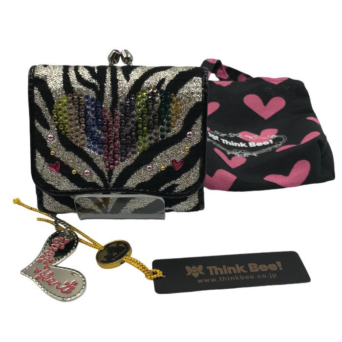 Think Bee シンクビー 三つ折り財布 レディース ハート がま口 ゼブラ柄 中古 KW1
