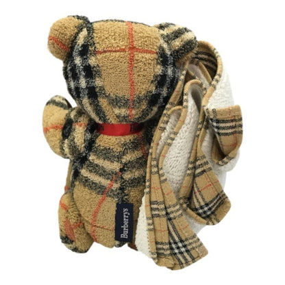 BURBERRY バーバリー ベア ぬいぐるみ ハンカチセット ノバチェック クマ タオル地 インテリア 手足可動 ベージュ 中古 T1