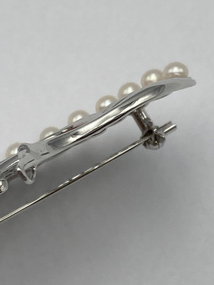 SILVER 3.0mm ベビーパール 18粒 ブローチ 鶴 白鳥 中古 D4