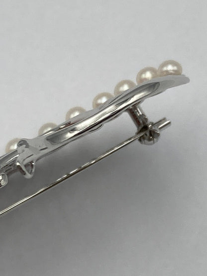 SILVER 3.0mm ベビーパール 18粒 ブローチ 鶴 白鳥 中古 D4