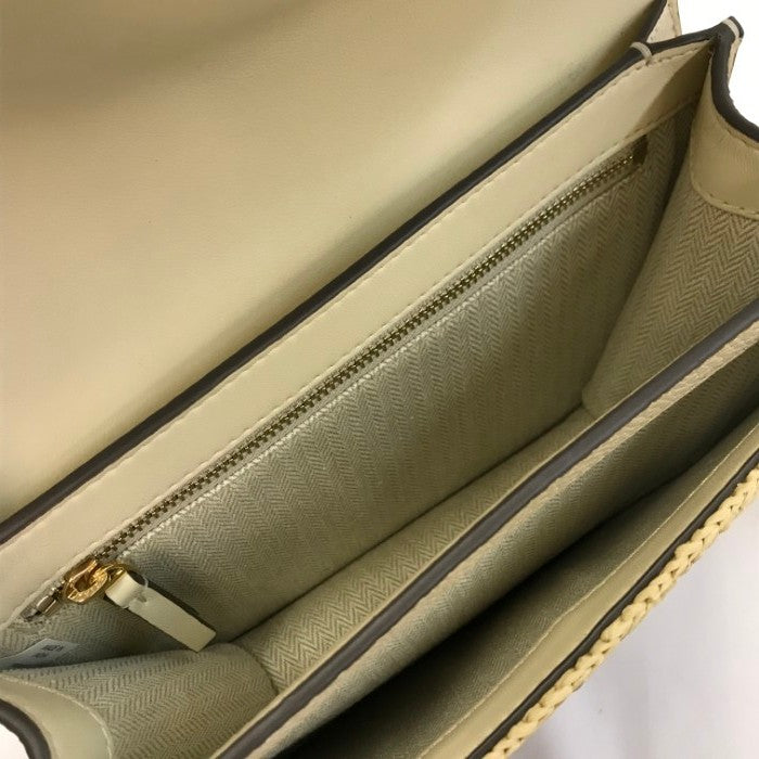 TORY BURCH トリーバーチ キラ ショルダーバッグ レディース ラフィア調 ダブルチェーン カゴバッグ ベージュ 中古 T1