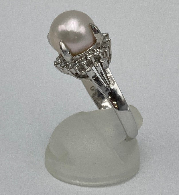 Pt900 パール9.2mm ダイヤ0.23ct リング 13号 中古 D4