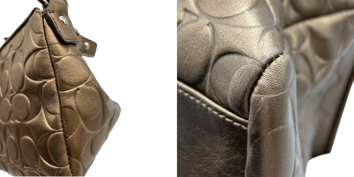 COACH コーチ ハンドバッグ レディース レザー エンボス ブロンズ ミニ 小さめ 型押し シグネチャー 総柄 中古 W４