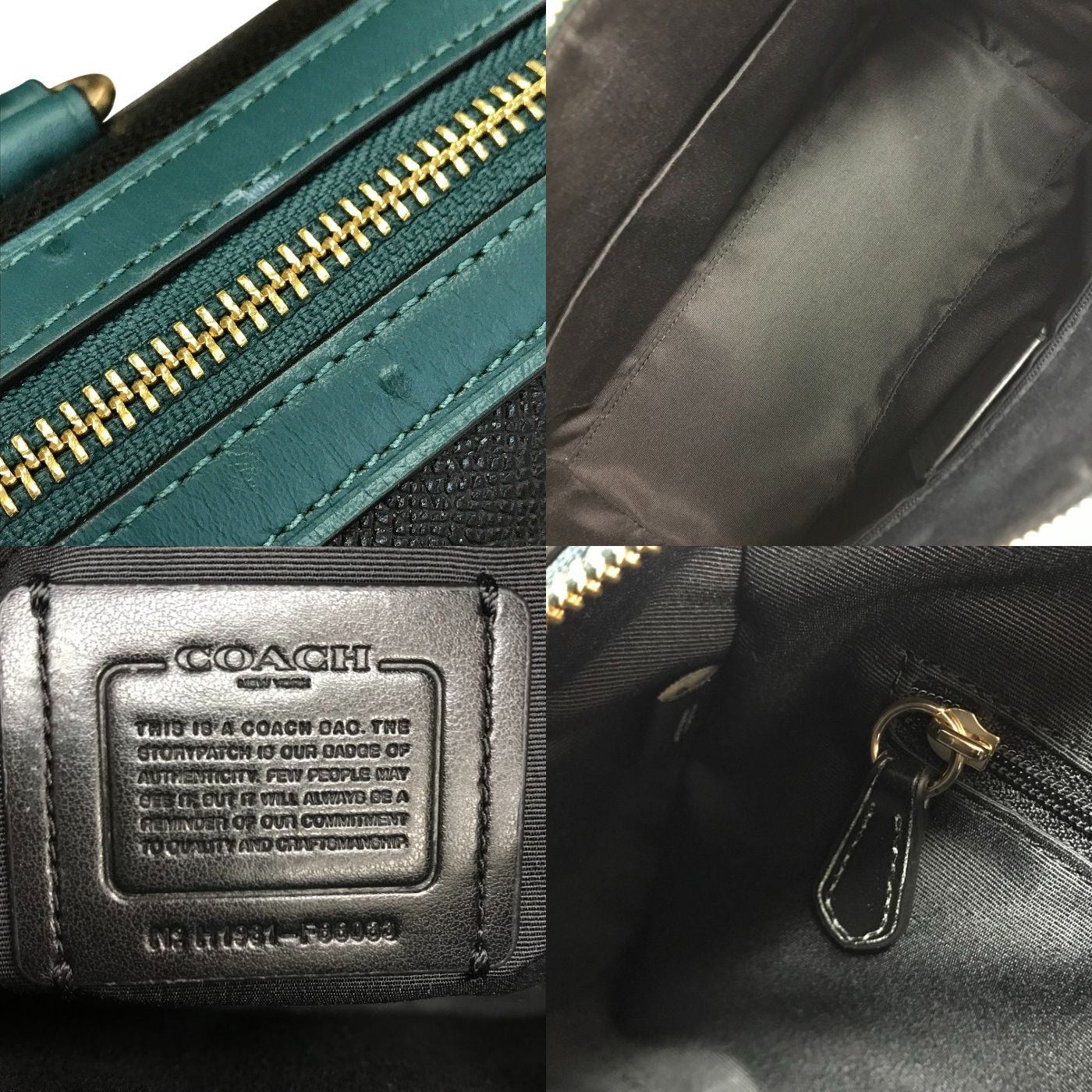 COACH コーチ ハンドバッグ レディース レザー 2way 斜め掛け ショルダー ボストン ブラック/グリーン F88033 中古 T1