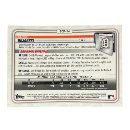 TOPPS MLBカード BOWMAN CHROME 1ST ULRICH BOJARSKI DETROIT TIGERS #BCP-14 中古 IT2