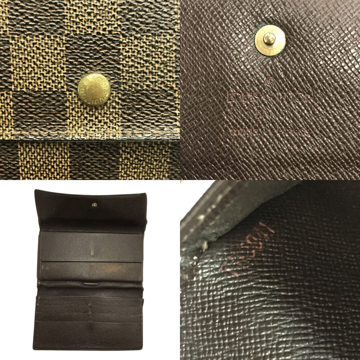 LOUIS VUITTON ルイヴィトン ダミエ ポルトトレゾールインターナショナル 長財布 ユニセックス 三つ折り 小銭入れあり ホック ブラウン N61215 中古 T1