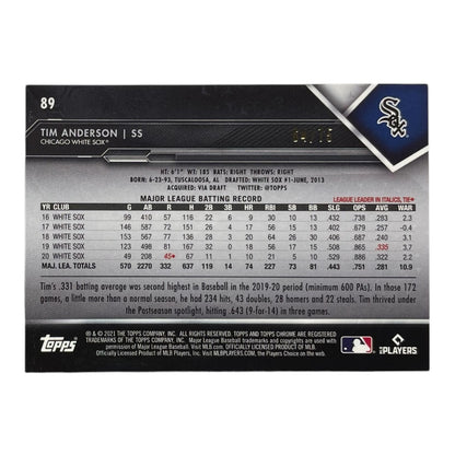 TOPPS MLBカード CHROME TIM ANDERSON CHICAGO WHITE SOX /75 #89 中古 IT2