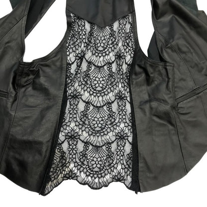 NERO センソユニコ ベスト レディース 羊革 ジレ レース シフォン ブラック 01146002 中古 T1